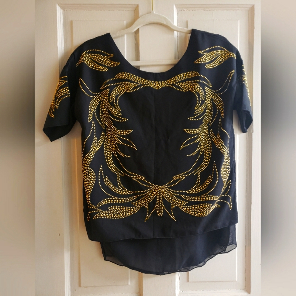 Zara black and gold top